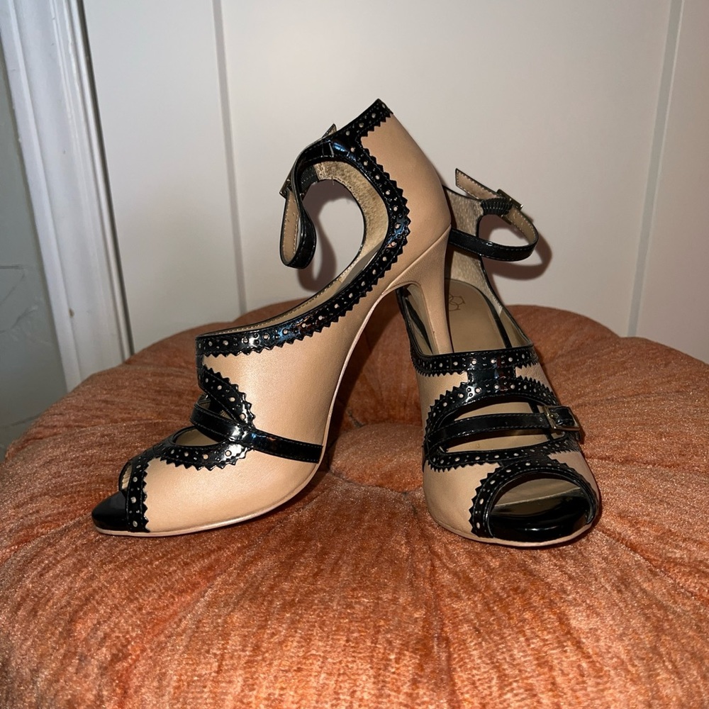 Wing tip style strappy heels